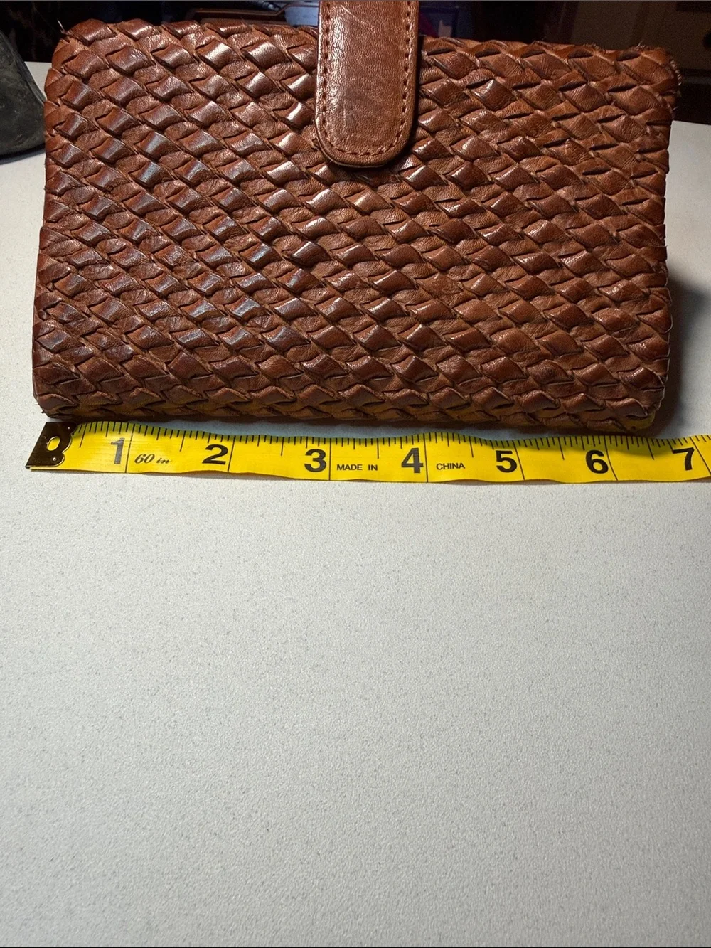 Woven Vilenca Holland Leather Wallet - Cognac Brown